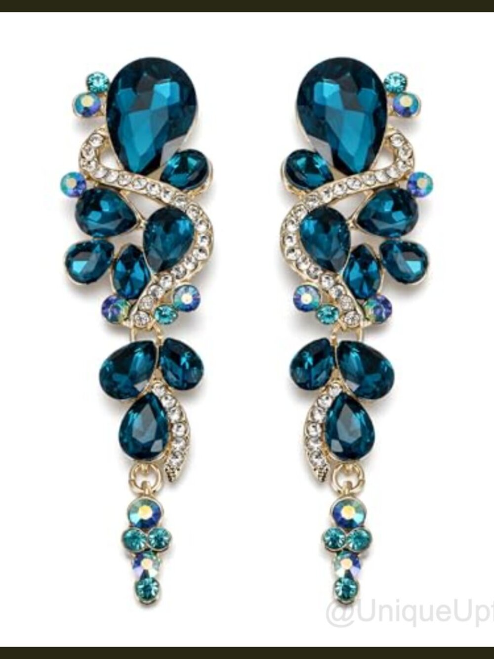 Bohemian Crystal Teardrop Chandelier Long Dangle Bridal Wedding Earrings
